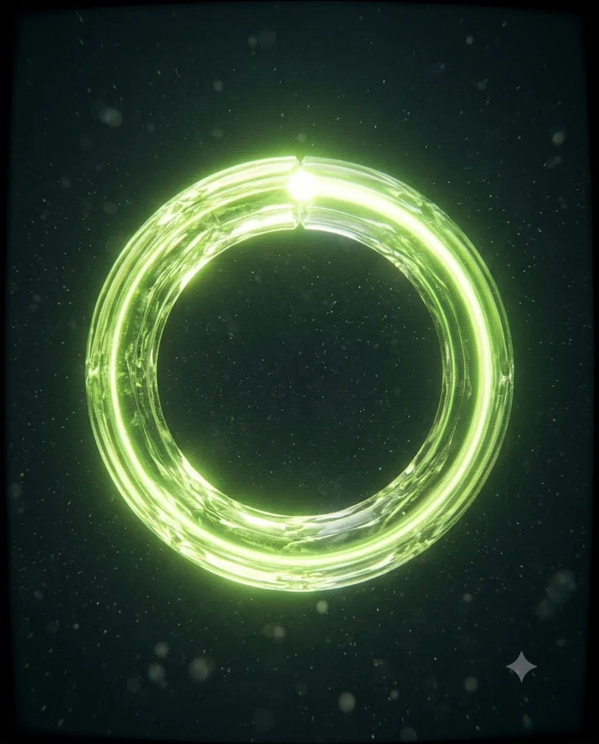 Anillo de luz verde cerrando su vuelta